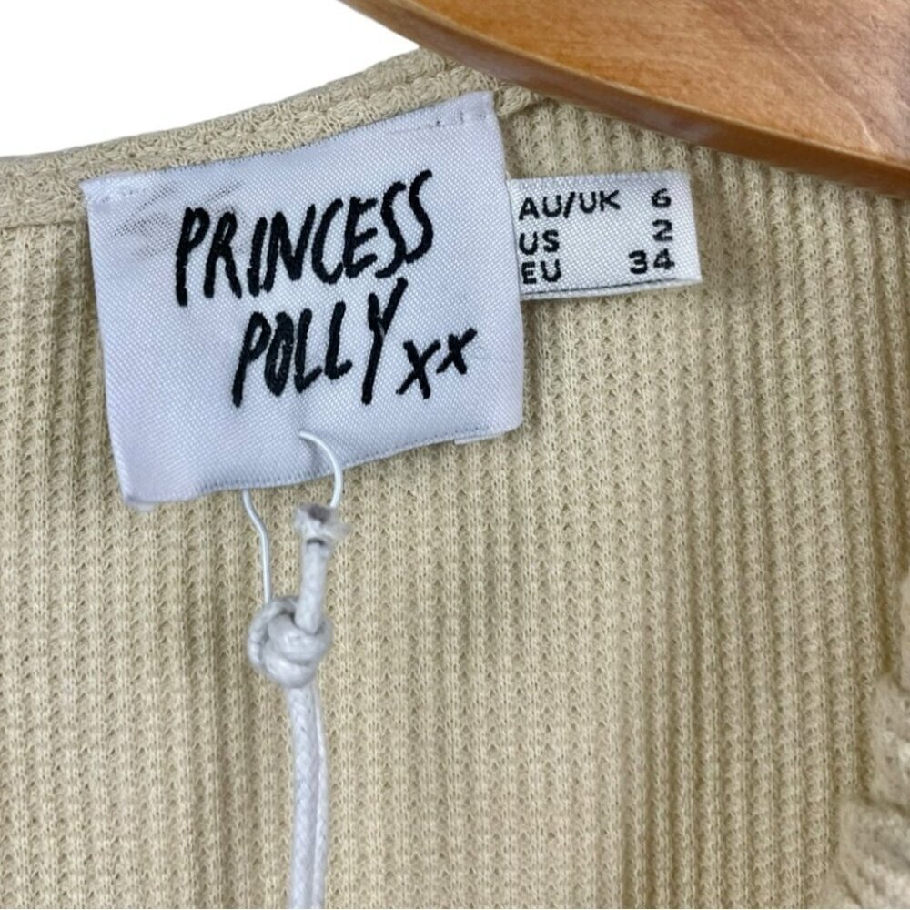 ** NEW Princess Polly Millie Micro Waffle Milk Maid Mini Dress in Beige Size XS - Picture 7 of 9
